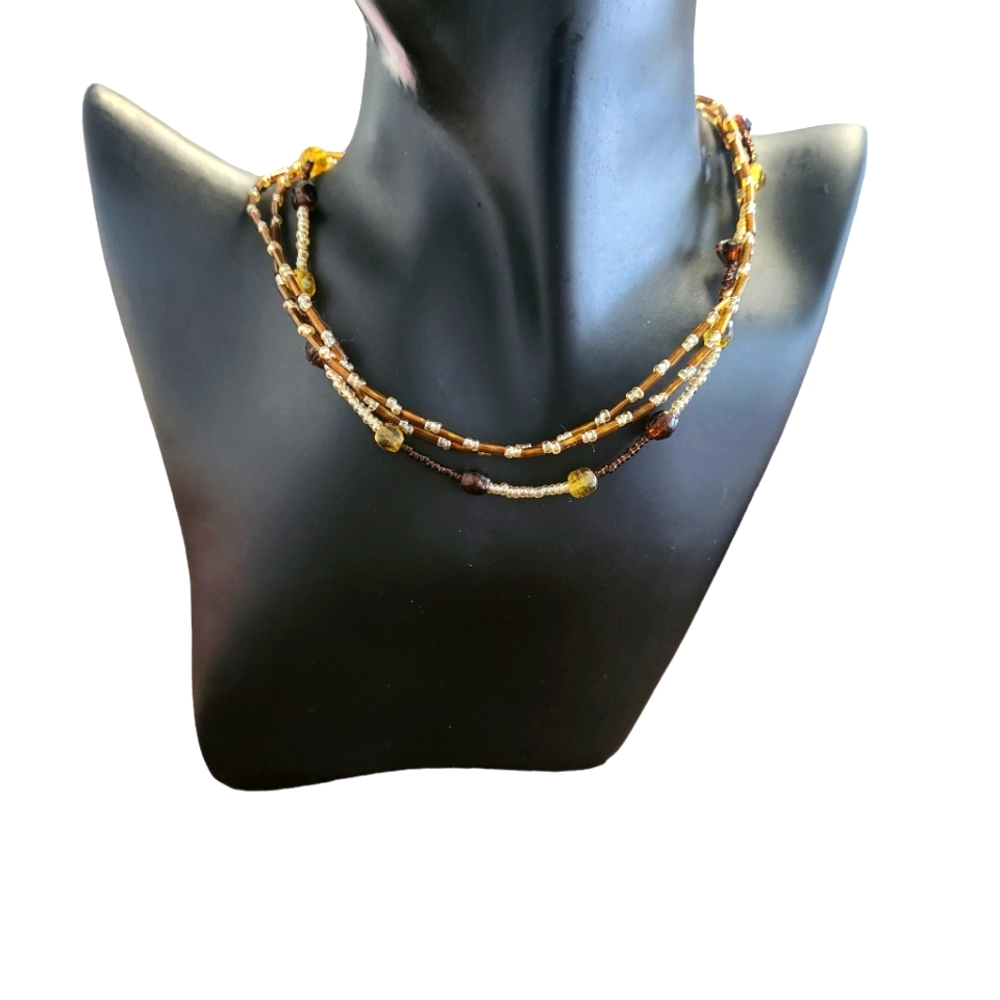 Vintage Style Multi Strand Beaded Brown Shades Necklace